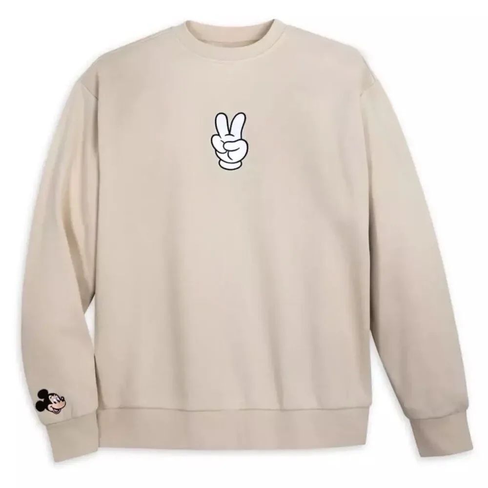 Disney Parks Mickey Mouse Peace Sign Beige Tan Pullover Sweater Size Medium